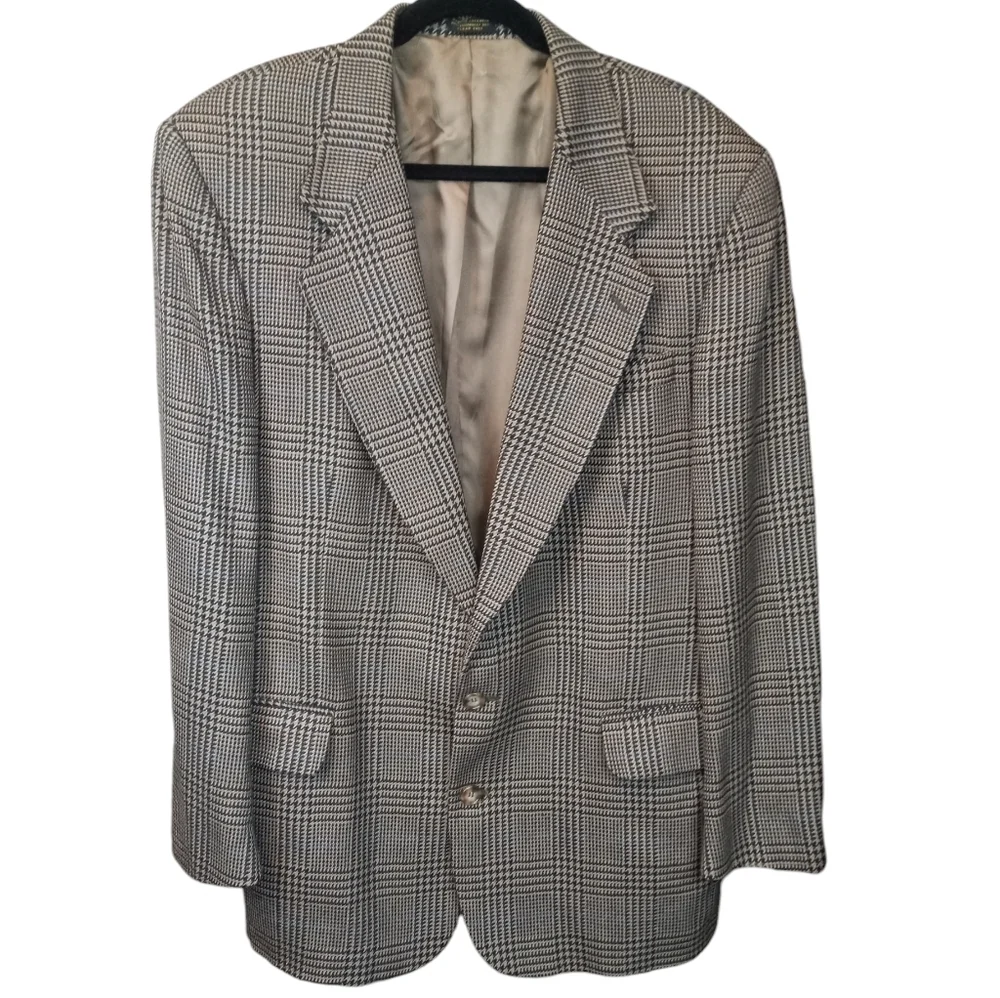 Oscar De La Renta Vintage Wool 2-Button Houndstooth Blazer Size 44L